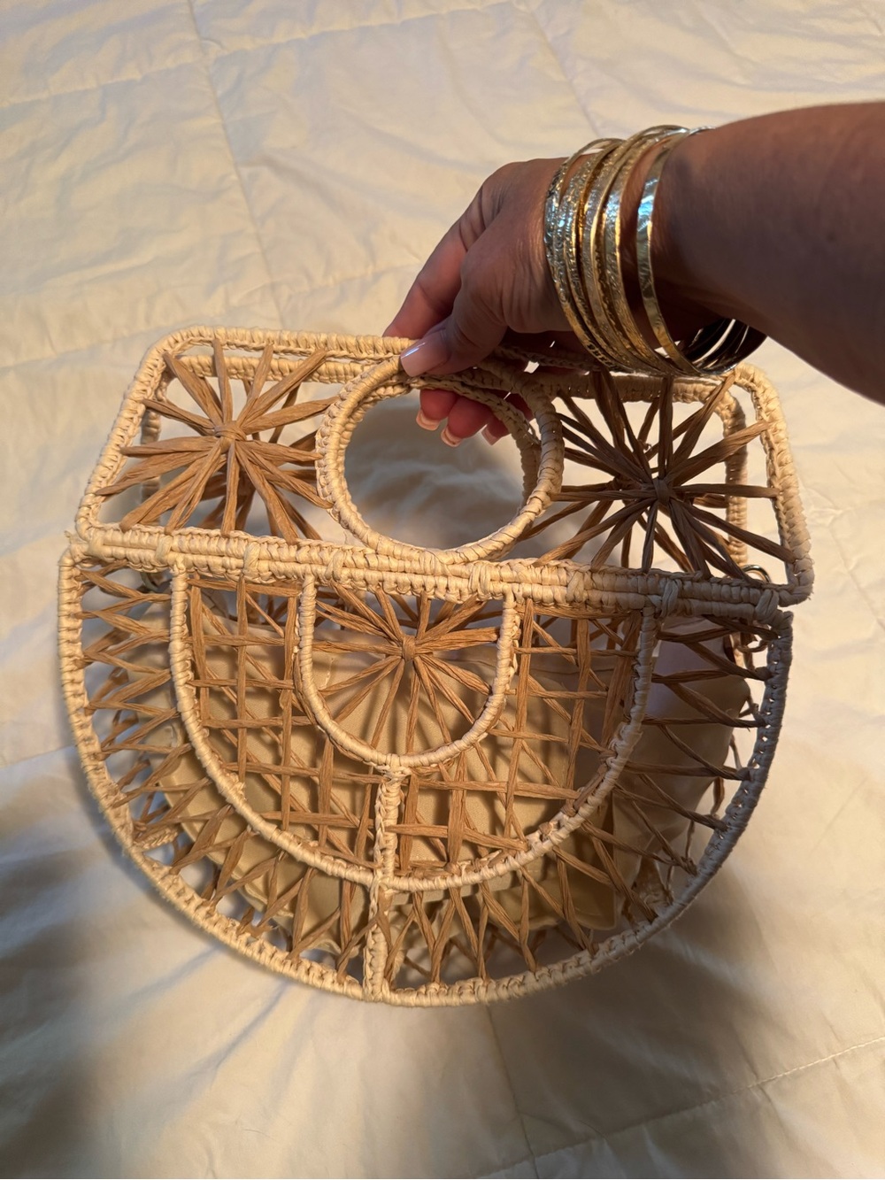 Woven Rattan Half-Moon Handbag in Natural